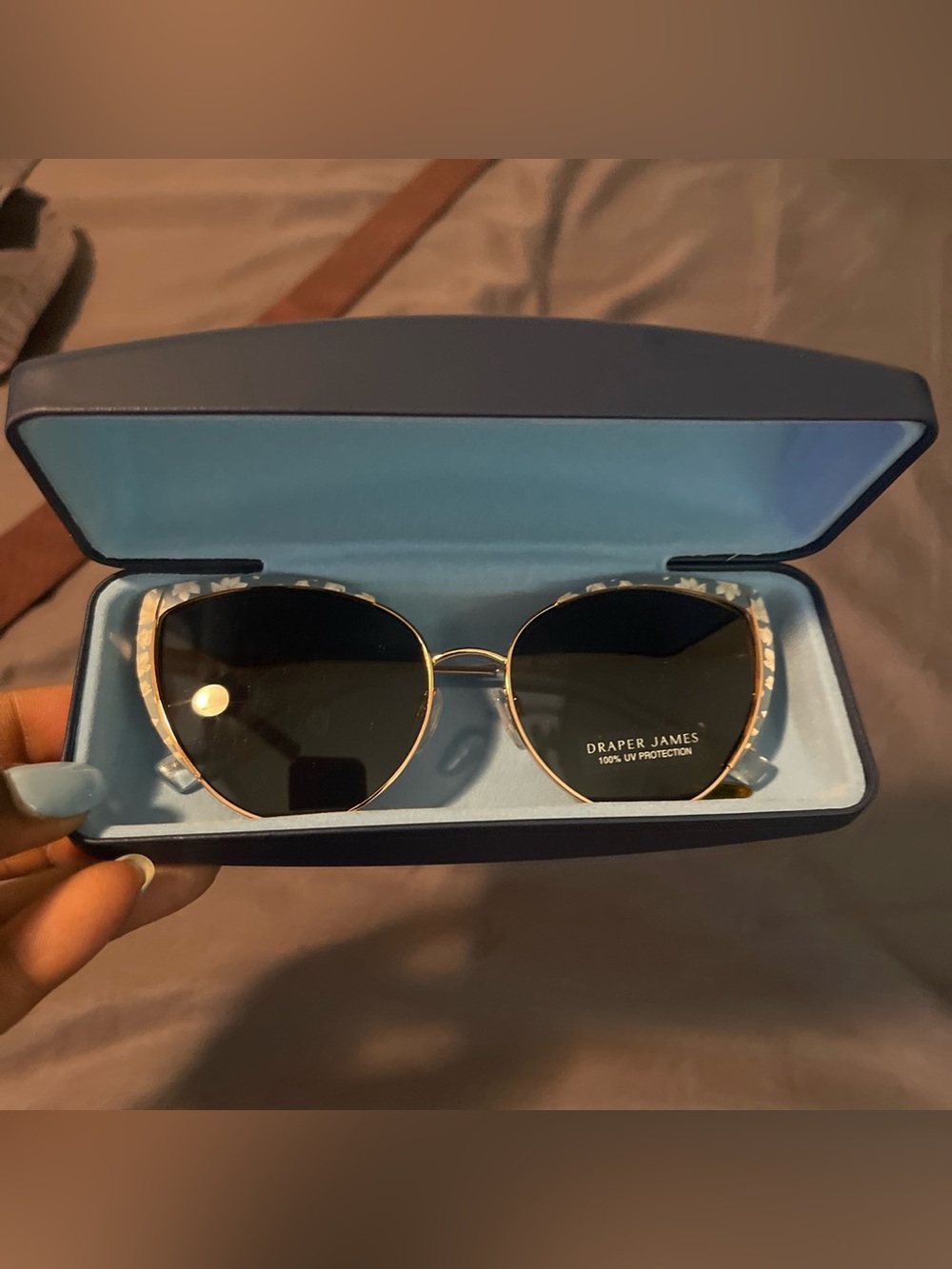 Draper James Cat-Eye Sunglasses in Black and Gold with Floral Trim